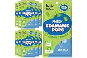 REAL NATURALS Edamame Beans snack (10x26g Packs) High Protein, High Fibre snack dry roasted edamame, Sea Salt flavour. Healthy keto snacks, low carb protein snacks vegan gluten free, GLP-1 friendly