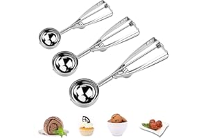 Smyidel Eisportionierer Eislöffel Edelstahl Poliert 3 Stück Verschiedene Größen Klein 4cm, Mittel 5cm & Groß 6cm Eisportionie