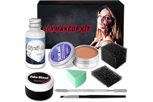 ALNILK Halloween Special Effects SFX Kit de maquillage - Kit de Cire de Cicatrices Kit de maquillage liquide en latex pour cicatrices, plaies, brûlures avec cire de cicatrice