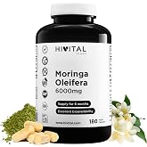Moringa Oleifera 6000 mg. 180 vegan capsules for 6 months of treatment. | Natural extract source of Vitamins, Minerals, Amino