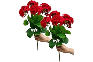 MNAOCZ 2 Pezzi di Gerani Artificiali Fiori di Seta, Cespugli di Geranio Artificiale da Esterno da 14 Pollici, Fiori di Gerani Finti per Decorazioni Floreali per la Casa, Giardino Interno, Patio, Vaso,(#1)