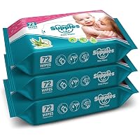 Supples Baby Wet Wipes with Aloe Vera and Vitamin E, 72 Wipes/Pack, (Pack of 3)