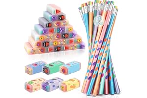 SKAMORI 60 Pezzi Matite con Gomma Gadget Compleanno bambino, 30 Gomme da Cancellare Divertenti per bambino