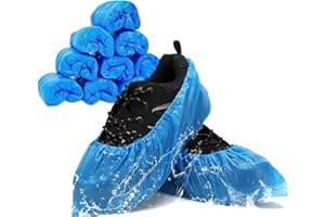 KATLKIU Couvre-chaussures jetables, 100 couvre-chaussures bleus, couvre-chaussures de pluie, fabriqués en CPE résistant et imperméable pour intérieur et extérieur, nettoyage de la maison