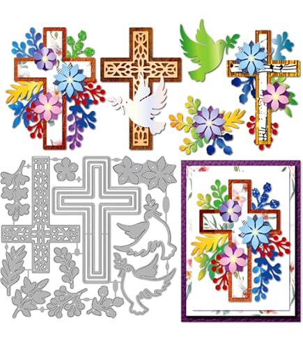 Metall-Prägeschablone 'Silber Kreuz Blumen' – Für Scrapbooking, Karten & Deko