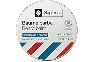 Sapiens Barbershop Baume Barbe Homme BIO 60ml - Soin Barbe Homme Fabriqué en France Certifié ECOCERT - Cire Barbe et Moustache au Beurre de Karité et Huile de Ricin BIO