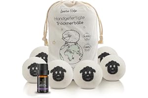 Luana Rose Trocknerbälle für Wäschetrockner | 6er set +1 ätherisches Öl | Trockner Bälle aus 100% reiner Schafwolle | Wool dryer balls für Daunen | Weiß