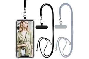 Vauki 2 Piezas Cordón para Teléfono Cadena Universal con Parche, Colgar Teléfono con Correa Móvil en Cuello Ajustable Cuerda para la Mayoría de los Smartphone para iPhone Samsung Redmi, Negro+Gris