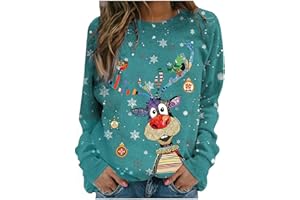 POIUIYQA Jersey Navideño Mujer Sudaderas De Estampado Jersey Navideño Reno Sudaderas Navideñas Para Mujer Sudaderas De Manga Larga Sudaderas De Cuello Redondo Camisetas De Gran Tamaño
