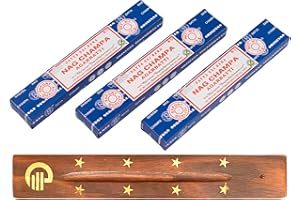 Original Satya Nagchampa Agarbatti Incense Sticks Pack of 3X 15G with Greensense Holder for Aromatherapy, Spa, Yoga, Weddings, Meditation, Healing, Positivity and Relaxation
