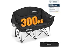 ‎KINGCAMP KingCamp Camping Couch Faltbar bis 300 kg, Luxus Campingstuhl Klappbar 2 Personen, Campingsofa Gepolstert mit Armlehne, Doppel Campingstuhl Hochlehner, Campingbank 1 2 & 3 Sitzer für Garten Balkon