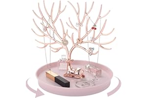 penobon Rotatif Antlers Porte Bijoux avec Plateau, Presentoir Bijoux de Processus de Galvanoplastie, Support Bijoux pour Boucles d'Oreilles, Colliers, Bracelets et Bagues (Rose)