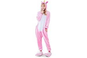 Kauson Unisex Einhorn Pyjamas Onesie Karton Animal Cosplay Fasching Kostüm Warm Gefüttert Body Overall Tier Nachtwäsche Kigurumi Karneval Halloween Weihnachten Xmas Pyjamas Sleepwear