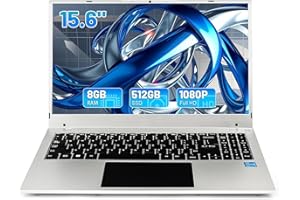Hcjip Ordinateur Portable 15,6 Pouces, 8Go RAM 512Go SSD PC Portable, Celeron N5095 Processeur Quad-Core, FHD 1080P, USB 3.0, Mini HDMI, TF, Bluetooth, WiFi