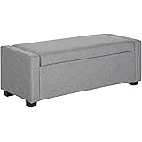 HOMCOM Panca Fondoletto con Vano Contenitore, Cassapanca di Design, Panca Imbottita in Tessuto Grigio, 120x50x44cm