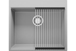 Spülbecken Grau 58x50 cm, Granitspüle + Ablauf-Set, Küchenspüle für 60er Unterschrank, Einbauspüle von Primagran