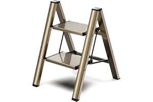 GameGem Escabeau 2 Marches, Tabouret Pliable à Pédale Large Anti-Dérapante en Aluminium Léger mais Robuste, Capacité 150 kg, Design Moderne Mignon pour Espaces Domestiques Intérieurs