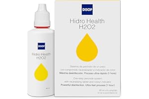 DISOP HIDRO HEALTH Hidro Health H2O2 Peróxido Líquido de Lentillas sin Conservantes. Proceso Rápido en 1 Hora. Limpieza y Máxima Desinfección para todo Tipo de Lentes de Contacto. Incluye 6 Comp. (60 ml)