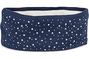 ‎STYLEBREAKER styleBREAKER Damen Stirnband mit Strasssteinen und weichem Fleece-Innenfutter, Feinstrick Haarband, warmes Headband 04026003, Farbe:Dunkelblau
