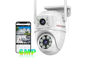 GUOANVISION Security Camera Outdoor,【6MP Dual Lens Linkage】WiFi CCTV Camera, 2.4G WiFi PTZ Wired Outside Cameras for House Security with Night Vision, Auto Tracking, 24/7 Recording, IP66 Waterproof, SD/Cloud