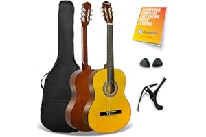 3rd Avenue XF Full Size 4/4 Classical Spanish Starter Beginner Pack Acoustic Guitar with Nylon Strings, Gig Bag, Capo and Picks – Natural