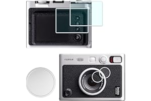 HUIPUXIANG Lens Cap + Screen Protector for Fujifilm Instax Mini Evo (3 Pack, Aluminum Alloy, White, 9H Hardness, 99.99% HD)
