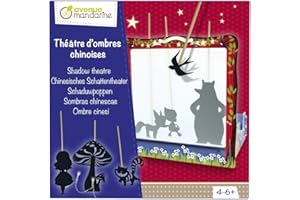 Avenue Mandarine KC036C - Scatola creativa teatro delle ombre cinesi che comprende un teatro da assemblare 25x18x26 cm, 28 personaggi, 28 bastoncini e un LED (pile non incluse) + Istruzioni