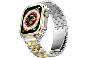 SUPLINK Stainless Steel Case with Strap for Apple Watch Ultra 3/2/1 & SE 3/2/1 & Series 11 10 9 8 7 6 5 4 3 2 1 49mm 46mm 45mm 44mm 42mm 41mm 40mm 38mm, Rugged Bumper Case Strap for Men