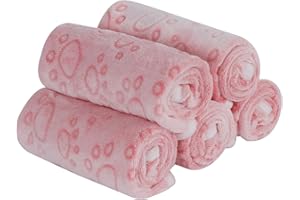 PET SPPTIES 5pcs Pet Blankets for Small Medium Cats and Dogs, Fluffy Soft Fleece Washable Dog Blankets, Cute Paw Print Pet Throw Puppy Cozy Blankets PS016 (60cmx40cm, 5PCS Pink Paw)