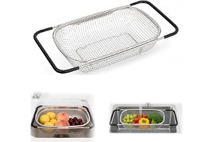 Kökssil utdragbar 27 x 18 x 11,5 (cm) tvättställssil av rostfritt stål med fin sil och gummihandtag utdragbar rostfri diskbän