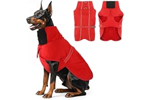 PEWKIM Dog Coats Waterproof, Dog Coat Winter Reflective Jacket with Soft Fleece Lining, Warm Coats Jackets for Medium Large Dogs Indoor Outdoor Camping Walking(Red-L)