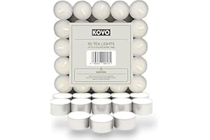KOVO Tea Lights Candles White Unscented 50 Pack, Long-Lasting 8 Hour Burn Time | Smoke-Free Bright Flame | Ideal for Weddings, Events, Aromatherapy, Home Décor, and Emergency Use - Premium Quality