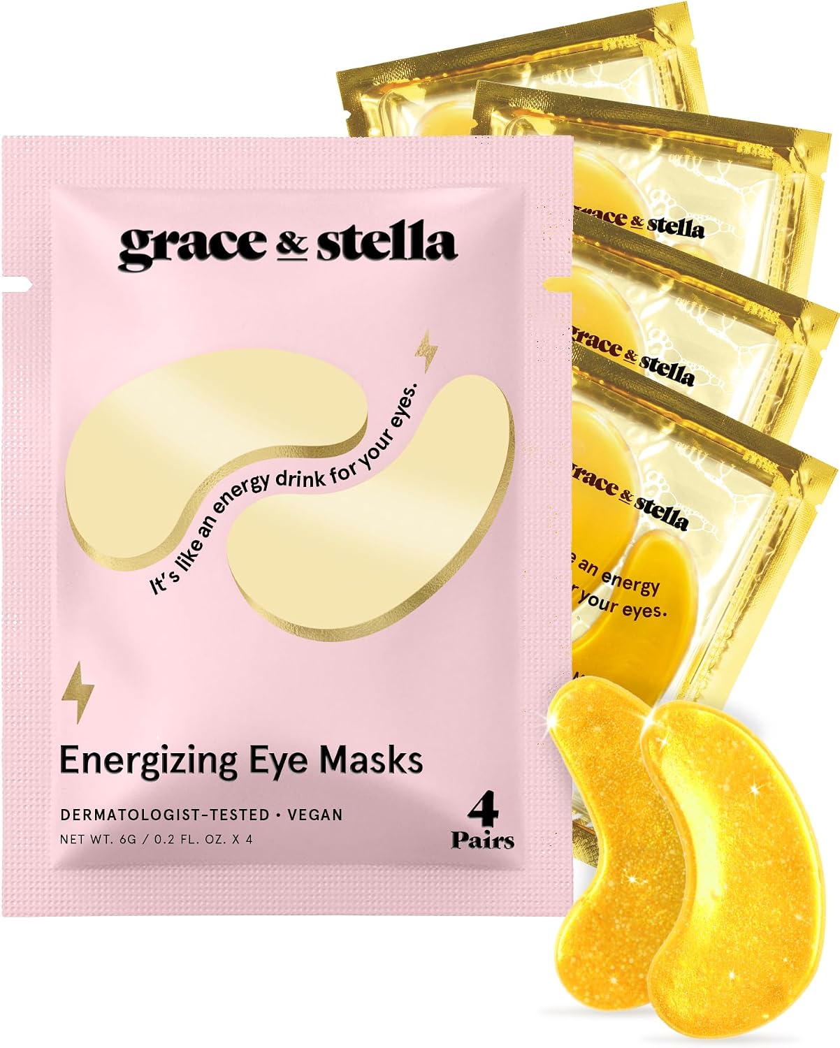 grace & stella Award Winning Under Eye Mask - Reduce Dark Circles, Puffy Eyes, Undereye Bags, Wrinkles - Under Eye Gel Patches, Vegan Cruelty-Free Self Care (4 Pairs, Gold)