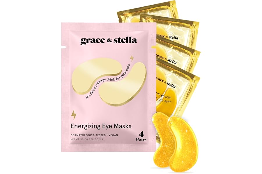 grace & stella Award Winning Under Eye Mask - Reduce Dark Circles, Puffy Eyes, Undereye Bags, Wrinkles - Under Eye Gel Patches, Vegan Cruelty-Free Self Care (4 Pairs, Gold)