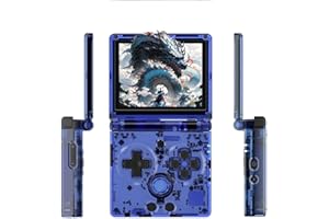 CAWEVON RG35XXSP Handheld-Spielkonsole, 3,5-Zoll-IPS Faltbildschirm Linux-System 3300-mAh-Akku Retro Videospielkonsole mit 64-G-TF-Karte und 5532 Spielen (RG35XXSP, Transparent Blau, 64G)
