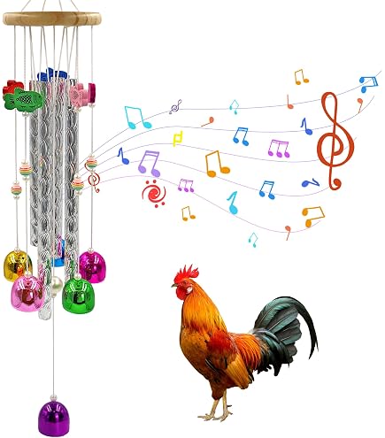 Lot de 6 jouets poules miroir pour poulailler avec cloches, jouet xylophone poule avec 8 clés en métal, pierre à aiguiser pour perroquet, jouet Sepak Takraw, jouet pour oiseau suspendu