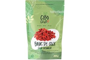 CIBO CRUDO CRUDO BIOLOGICO VEGAN Bayas de Goji Ecologicas - 200g. Bayas Goji Secadas al Sol sin Aditivos ni Azufre. Frutos Secos Ricos en Vitaminas Energéticos y Antioxidantes. Goji Berry.