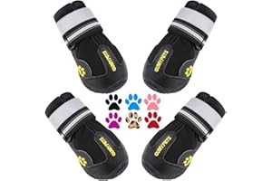 QUMY Dog Shoes for Large Dog, Medium Dogs Boots & Paw Protectors for Winter Snowy Day, Summer Hot Pavement, Waterproof in Rainy Weather, Outdoor Walking, Indoor Hardfloors Anti Slip Sole Black Size 4