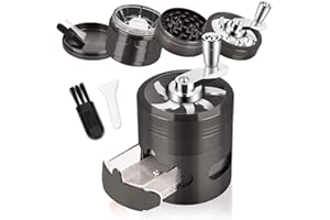 Joymaking Herb Grinder Hand Cranked, 2.5" Large Capacity Spice Grinder with Handle and Magnetic Lid, 4 Pieces Zinc Alloy Grinder with Drawer and Pollen Catcher (Gun Black, 2.5")