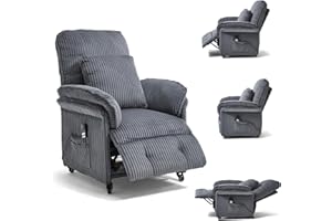 ‎ASUKALE Asukale 2 Motoren Elektrischer Relaxsessel, Fernsehsessel mit Liegefunktion, TV Sessel Wohnzimmer mit Rollen, Verstellbarer Rückenlehne & Fußstütze, 2 Seitentaschen, Cord Couch, Dunkelgrau