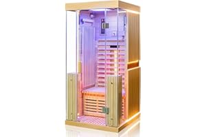 Dewello® Infrarotkabine Infrarotsauna Kingston 90cm x 90cm für 1 Person aus Hemlock Holz mit verstellbarem Vollspektrumstrahler