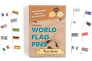 MISS WOOD Banderas del Mundo. Chinchetas de Mapa