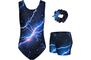 JiAmy Gymnastics Leotards for Girls, 3Pcs Sleeveless Athletic Outfit Sparkly Dance Unitards with Shorts Ballet Biketards 3-12 Years