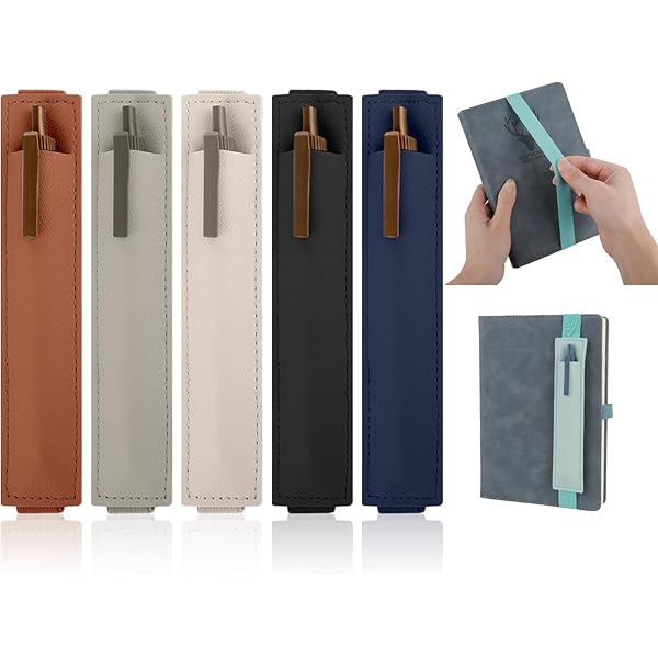 4 Portapenne In Pelle Sintetica - Con Fascia Elastica Per Quaderni E Agende | Set Multicolore