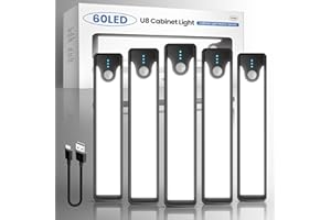 Homelist Under Cabinet Kitchen Lights, 5 Pack Battery Motion Sensor Night Light, Indoor Wireless Under Counter Lights USB Rechargeable Cabinet Lighting for Cupboard, Stair, Closet, Wall, 4500K (20cm)