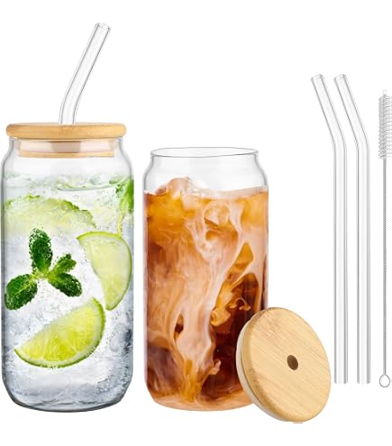 Set De 4 Verres à Eau 500ml Avec Couvercle Et Paille - Gobelets Smoothie Matcha Cocktail