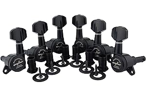 Guyker Guitar Locking Tuners (3L + 3R Handed) - 1:18 Lock String Tuning Key Pegs Machine Head with Hexagonal Handle Replacement for ST TL SG LP Style Electric, Folk or Acoustic Guitars - Black