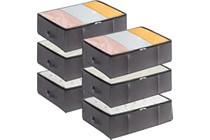 Lifewit 6 Piezas 40L Bolsas para Guardar Ropa Bajo la Cama, Cajas Almacenaje para Mantas, Gran Capacidad con Asas Reforzadas, Organizador Armario para Mantas, Hojas, Gris