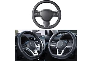 SEG Direct Auto Lenkradbezug D Typ, D-Form Lenkradhülle, D Geformt Lenkradabdeckung 37-39cm, Mikrofaserleder, Schwarz