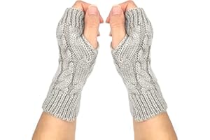 Qiuyan Fashion Warm Soft Comfortable Wrist Gloves Winter Fingerless Hand Warmers Women Girls Stylish Arm Gloves Mitten Knit Crochet Arm Warmers with Thumb Hole for Work Outdoor Gifts